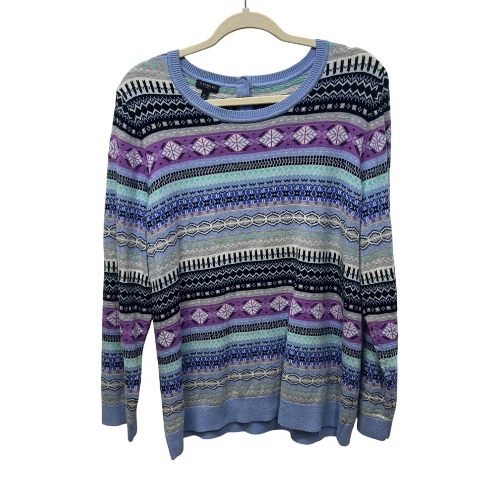 Talbots Plus Size 2X Fair Isle Sweater Pastel Stripes Crewneck Wool Blend